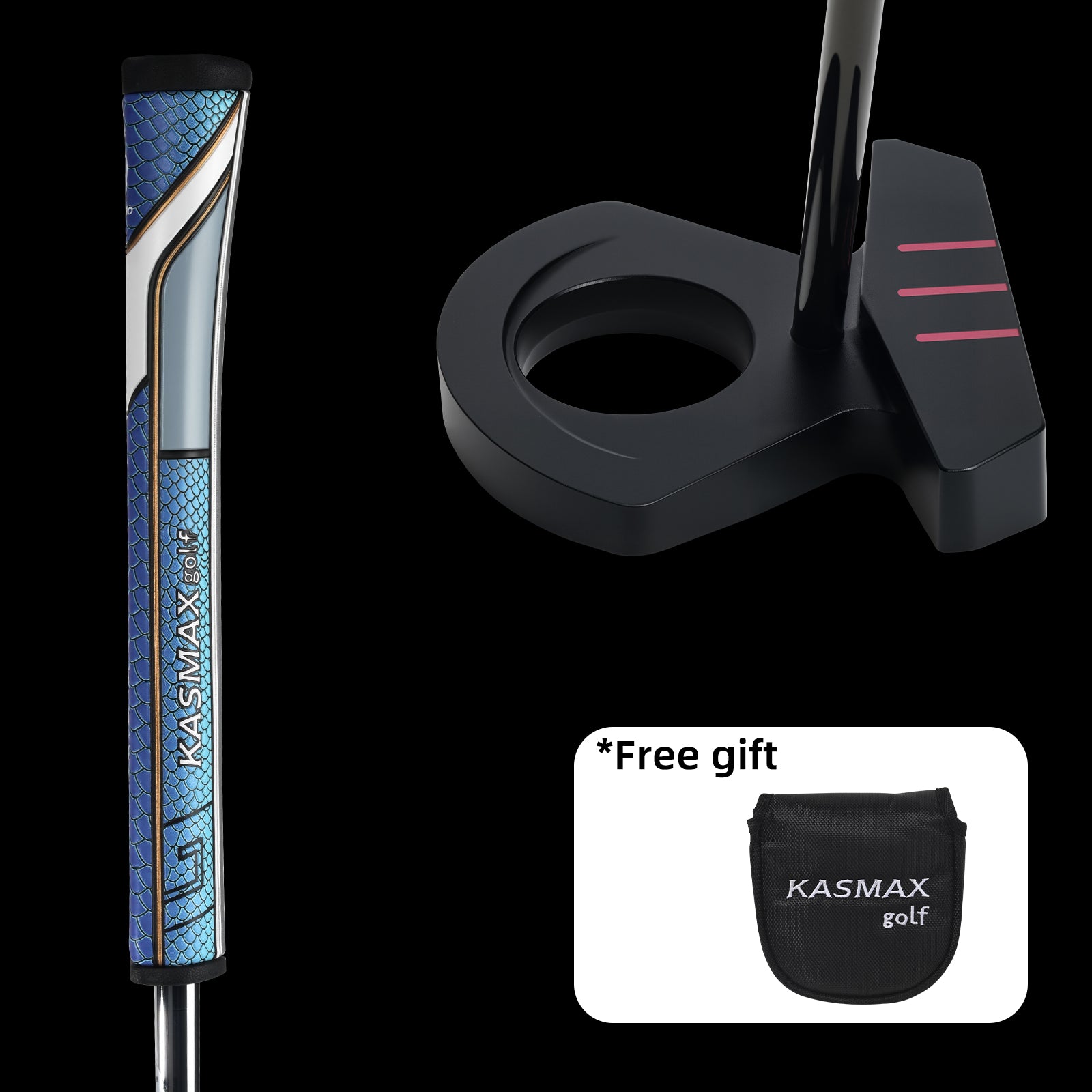 KASMAX KM14 zero-torque golf putter 6061 aluminum alloy center balance black plated shaft artificial leather grip gift head cover